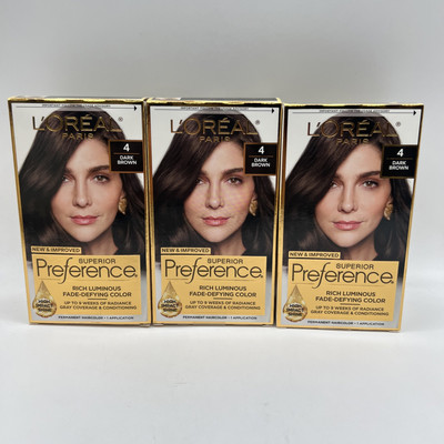 L'Oreal Superior Preference Permanent Hair Color #4 Dark Brown 3 Pack