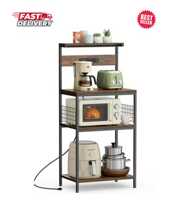 GIANNA Baker s Rack with Power Outlet, 4-Tier Kitchen Coffee Bar and Microwave S