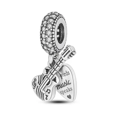 MULA New Guitar Heart Pendant DIY Charm CZ Fit Women Bracelet 925 SterlingSilver
