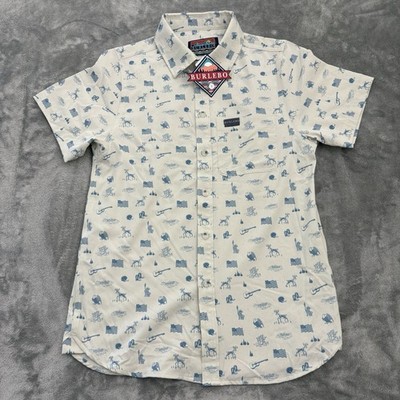 Burlebo Shirt Mens Small Performance Deer Eagle Flag Patriotic Americana Button