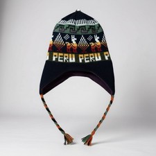 Peru Alpaca Wool Chullo Laplander Hand Knit Fringe Winter Hat Llama Reversible