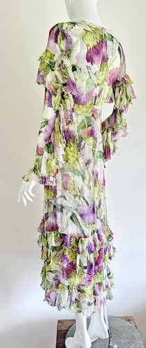GUCCI Dress Midi Thistles birds print silk crepe Chiffon Frills Size IT 38 S XS - Picture 18 of 24