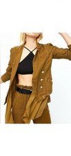 Free People Layered Ruffles Blazer Linen Jacket Military Double Breasted Small