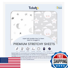 TotAha Premium Stretchy Changing Pad Cover 2-Pack Moon Grey Sky Soft Jersey Knit