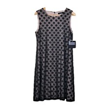 Nine West Black Polka Dot Sheer Sleeveless Knee Length Shift Dress Sz 12 NWT
