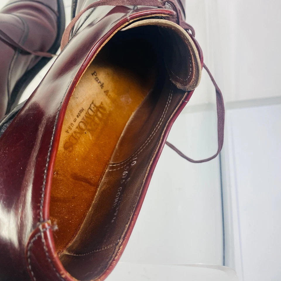Allen Edmonds Park Avenue Shoes Mens Size 10 D Burgundy Cap Toe Oxford USA 5675 - Image 4 of 4