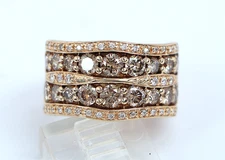 $8,900 LeVian 14K Honey Yellow Gold Chocolate White Double Row Diamond Ring Band