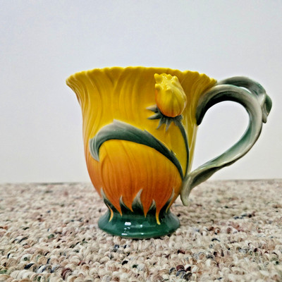 Ceramic Hand-Painted Tulip Flower Mug - Yellow & Orange Floral Cup