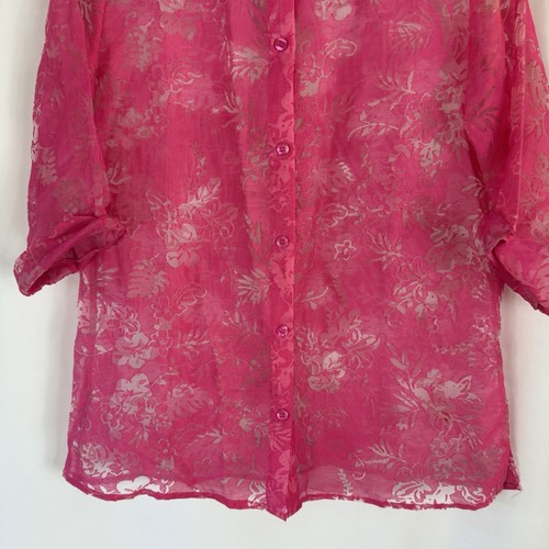 Camisa vintage Salon Studio Barbie rosa floral con botones talla: S - Imagen 2 de 12