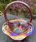 Electrified Fenton Carnival Glass Carolina Dogwood Basket - Blue - Purple +