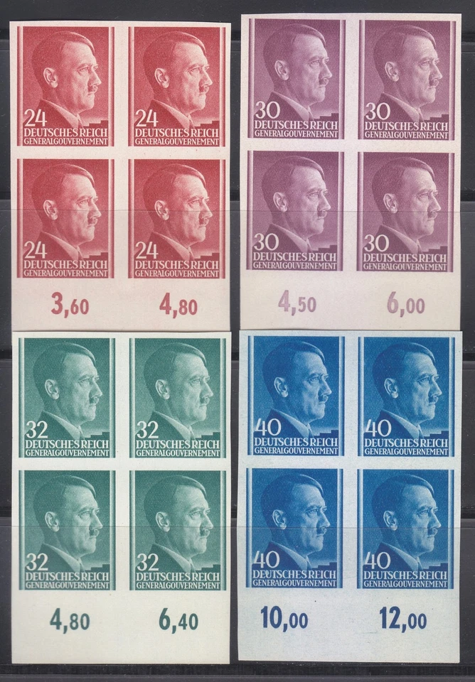 Poland WW2 1941-1942 Mi Blocks 71U-75U, 77U-81U Adolf Hitler, imperforated ** - Image 4 of 4