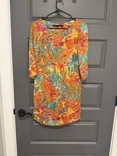 Zara Basic Orange Dress with Abstract Floral Pattern Size XS