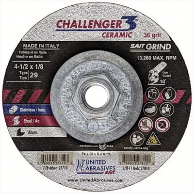 United Abrasives SAIT 27810 4-1/2x1/8x5/8-11 Challenger 3 Ceramic Wheels 10 pack