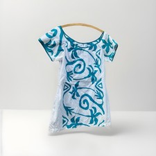 Vintage Hawaii Muumuu Mini Dress -Teal  White Floral Pattern - Very Short