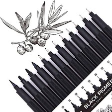 Micro Black Drawing Pens Art Fineliner Ink Pens,Set of 12 Technical Drawing Pen,