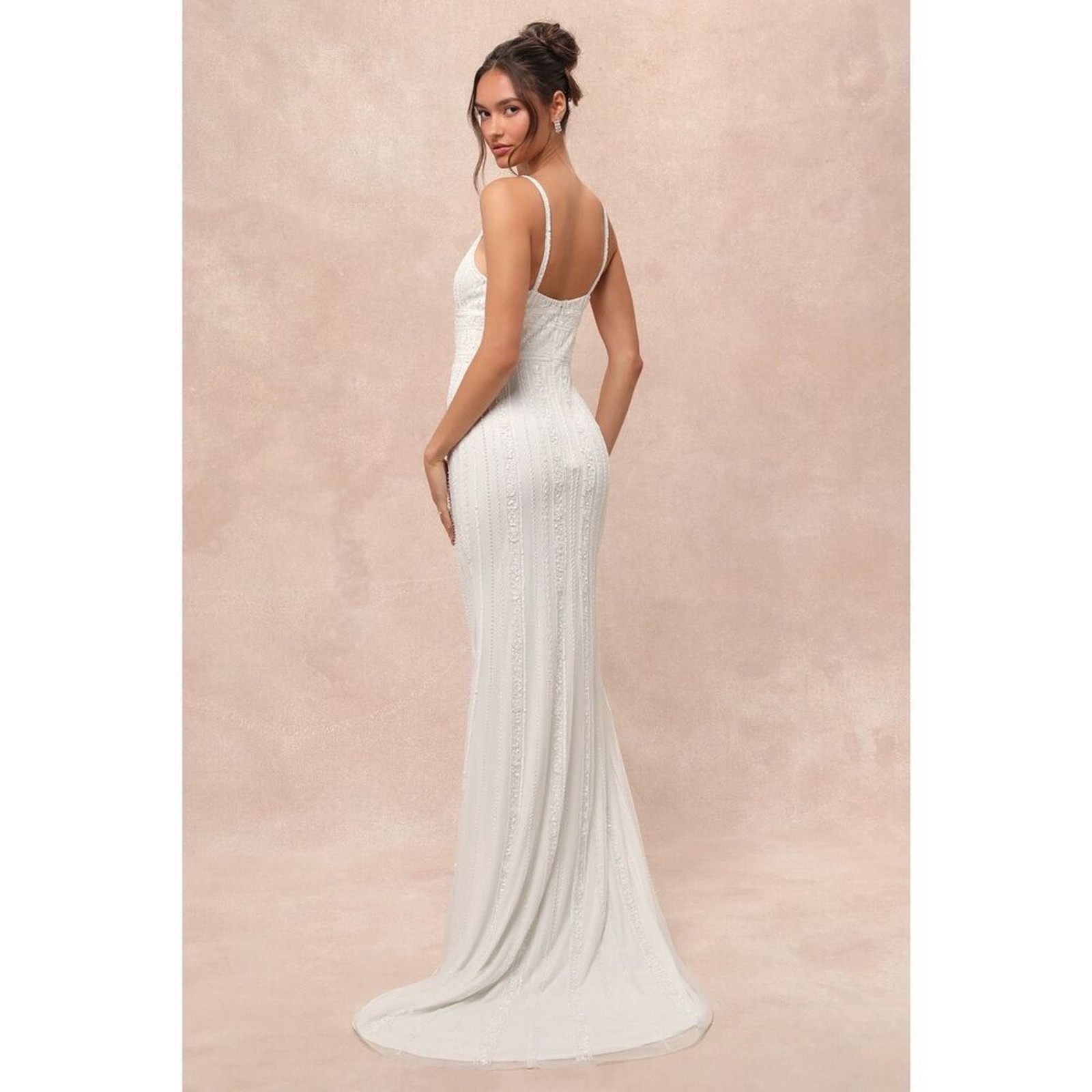 Lulus Luxe Stunning Vow White Beaded Sequin Maxi Dress Size L NWT Wedding image 2