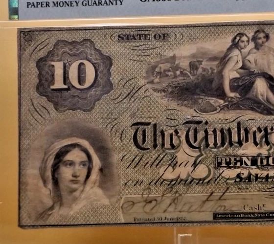 1859 $10 Note PMG 20 Very Fine - Timber Cutter's Bank Savannah Georgia - Image 3 of 4