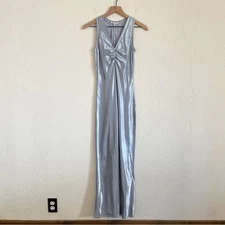 Vintage Y2K Rampage Trilogy Iridescent Blue Sleeveless Ruched Maxi Slip Dress 2