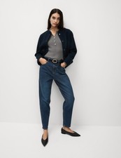 Marks & Spencer Womens Cotton Mom Jeans in Dark Indigo Mix - M&S