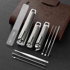 Manicure Set Nail Clippers，10-Piece Professional Care Kit with Brown 