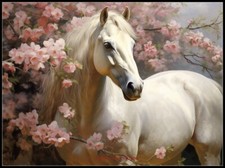 Horse and Flowers - DIY Chart Counted Cross Stitch Patterns Needlework DMC Color