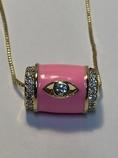 NEW Evil Eye Shape w/Clear Rhinestones Decorated Pendant Dainty Gold Necklace