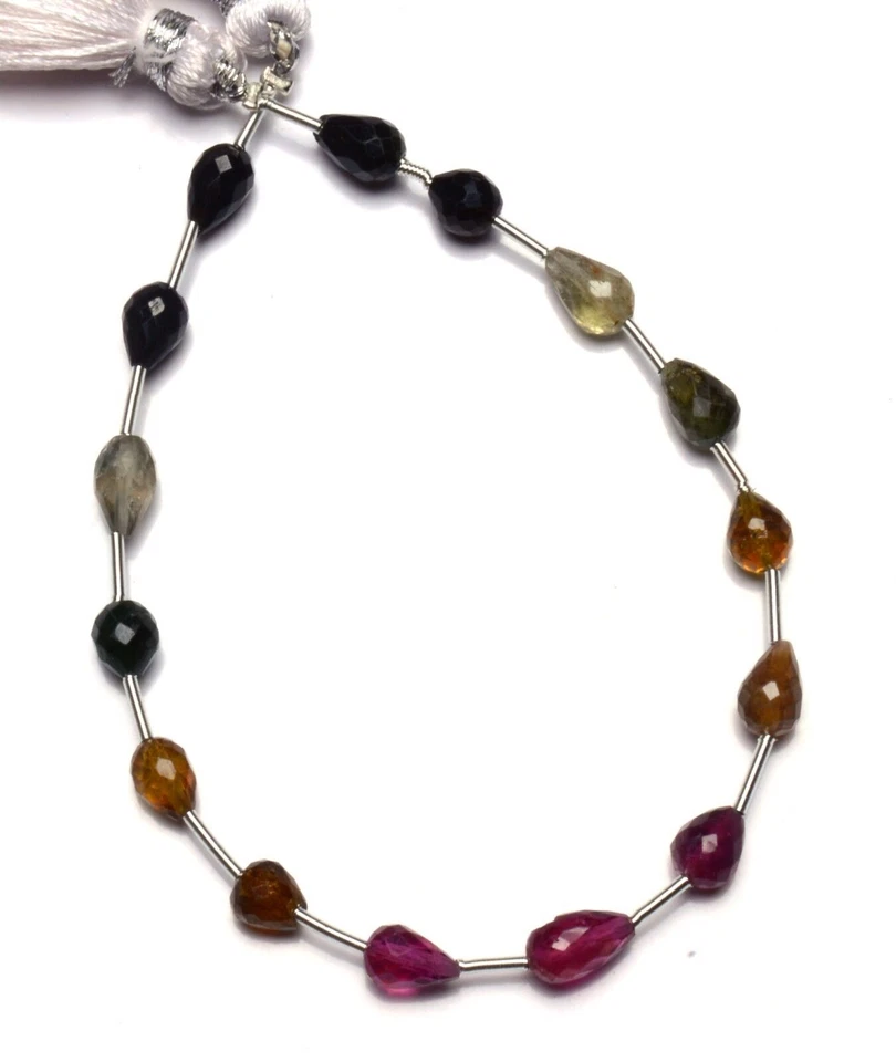 Natural Tourmaline Gem Faceted Teardrop Shape Briolette Beads 6x5 to 7x5MM 7" - Image 4 of 4