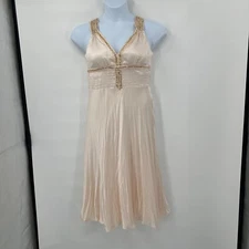 Charlotte Russe Babydoll Dress Large Champagne Satin Beaded Dainty Feminine Y2K*