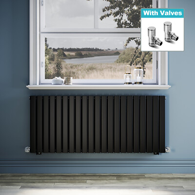 Double Radiator 600 x 1428 Black Flat Panel Central Heating Rads