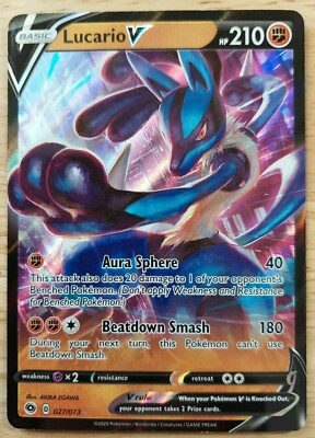 ULTRA RARE Lucario V 027/073 Champions Path - NM Full Art Holo
