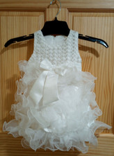 Kids Tales Girl Baby/Toddler White Dress Bow Ruffles Beaded Fancy/Party/Pageant