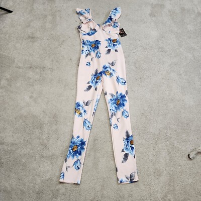 Vijo Couture Women floral tank sleeveless Jumpsuit Ruffle cap sleeves  Medium New