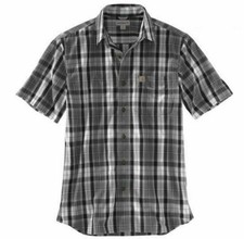 Carhartt Men's Essential Plaid Open-Collar Short Sleeve Button-Down - Grey SMALL