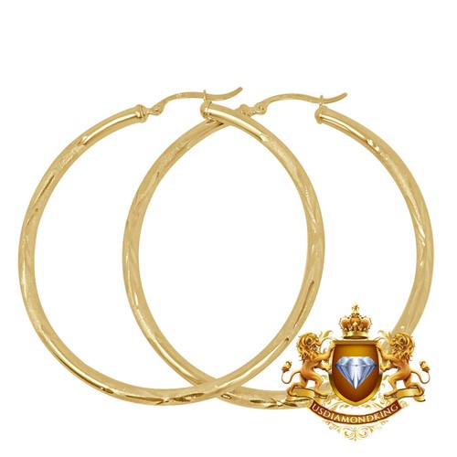Ladies 10k Real Yellow Gold 3 mm Hollow XL Large Diamond Cut Hoop Earrings 60mm - Picture 3 of 4