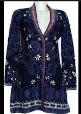 Ivko Womens Jacquard Jacket With Floral Print Pockets Knee Leghnth Size 6 Small