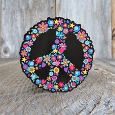 Peace Sign Sticker Flowers Black BoHo 70s Style Full Color Waterproof Hippie