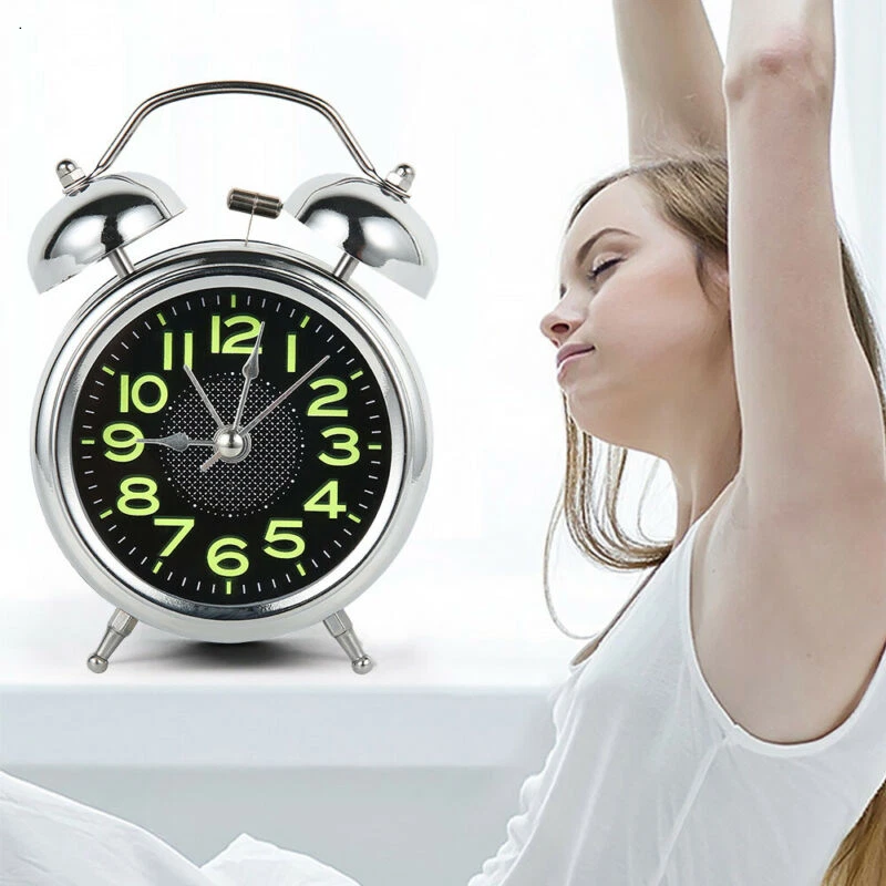 Klassischer Mini-Wecker mit Doppelglocke, Quarzwerk, Nachttisch-Nachtuhr - Bild 3 von 4