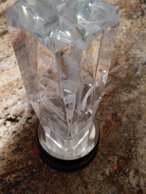 glass dragon figurine with stand