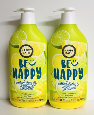 2 Bottles Happy Bath ~ Lime & Citrus Refreshing Body Wash 31.74 oz