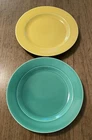 2 Harlequin Homer Laughlin Bread & Butter 6 1/4" Plates ( Yellow, Green)