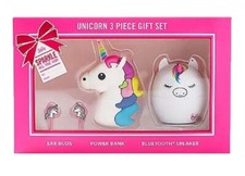Justice Girls Unicorn Technology Set Earbuds, Bluetooth Speaker, Power Bank NEW