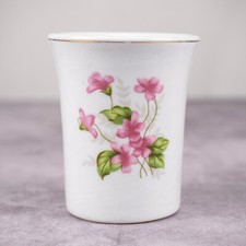 Vintage Pink Floral Ceramic Bathroom Tumbler Cup / Mini Vase   3 1/4"