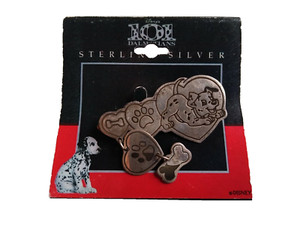Disney 101 Dalmatians Sterling Silver Pin Brooch Dangler Heart Bones Puppy Dog