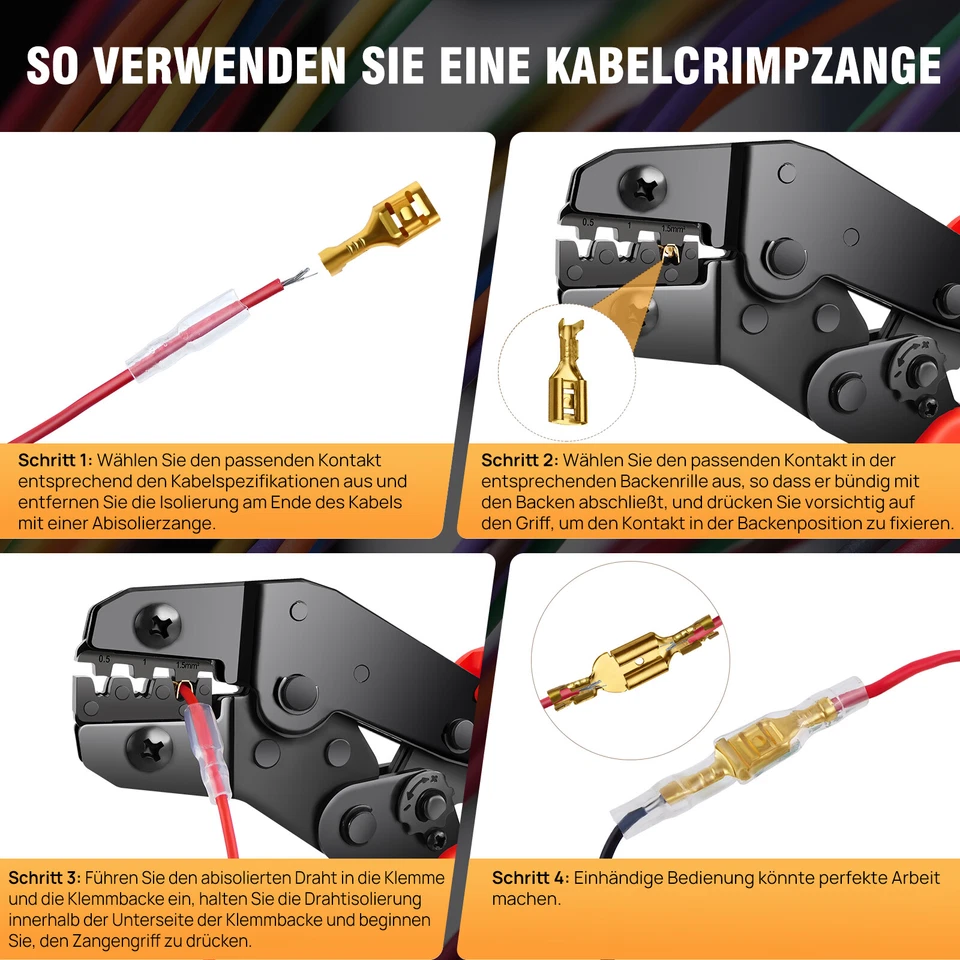 Crimpwerkzeuge Zange Presswerkzeug 0.5-1.5mm²/22-16 AWG mit 300 Stk. Kabelschuhe - Bild 3 von 4