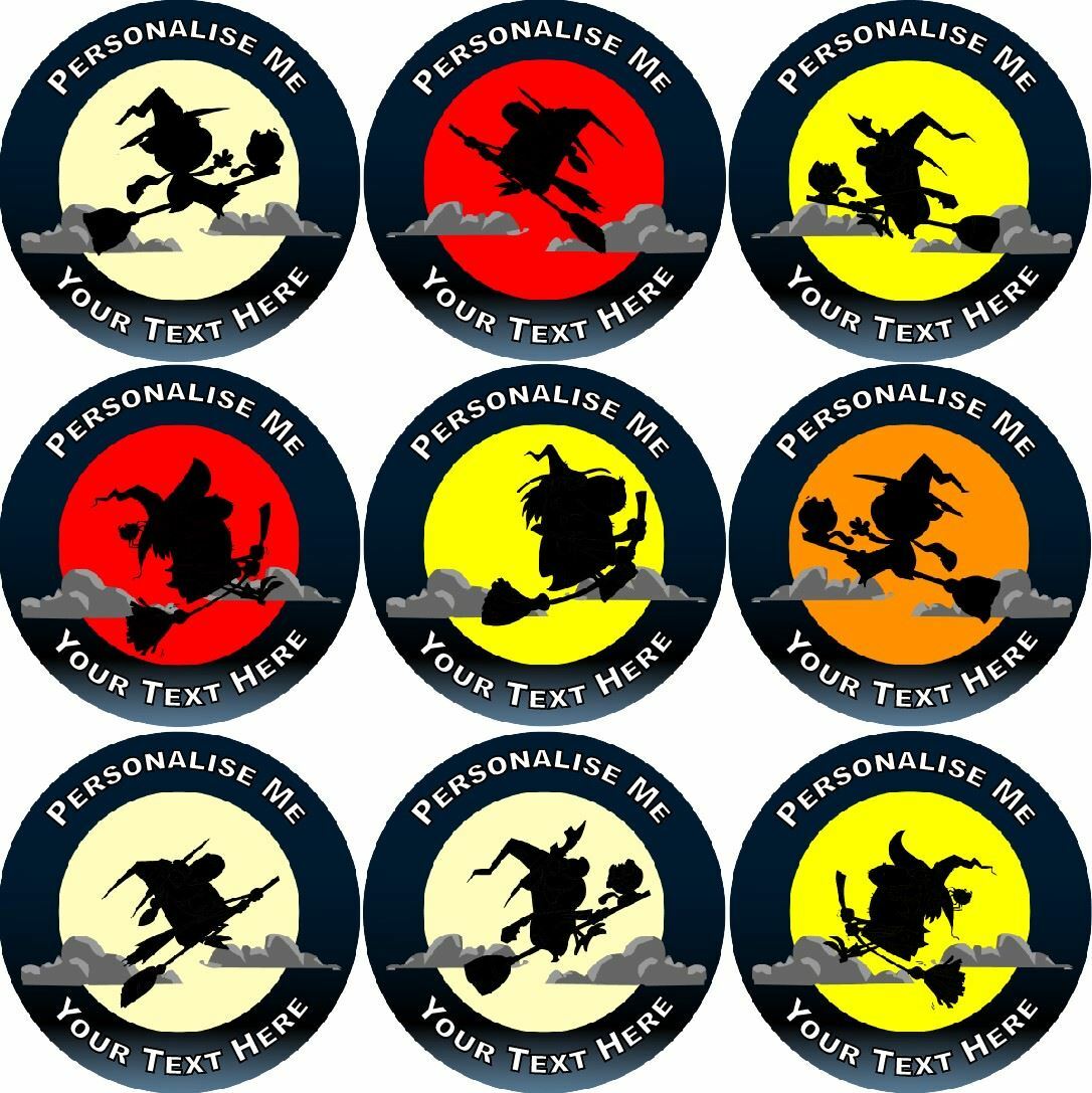 144 Personalised Witch Silhouettes 30mm Glossy Reward Stickers