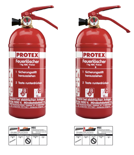 2X Protex FeuerlöScher PDE1GA Auto, 1Kg, Manometer Mit Kfz-Halterung U. Plakette-image