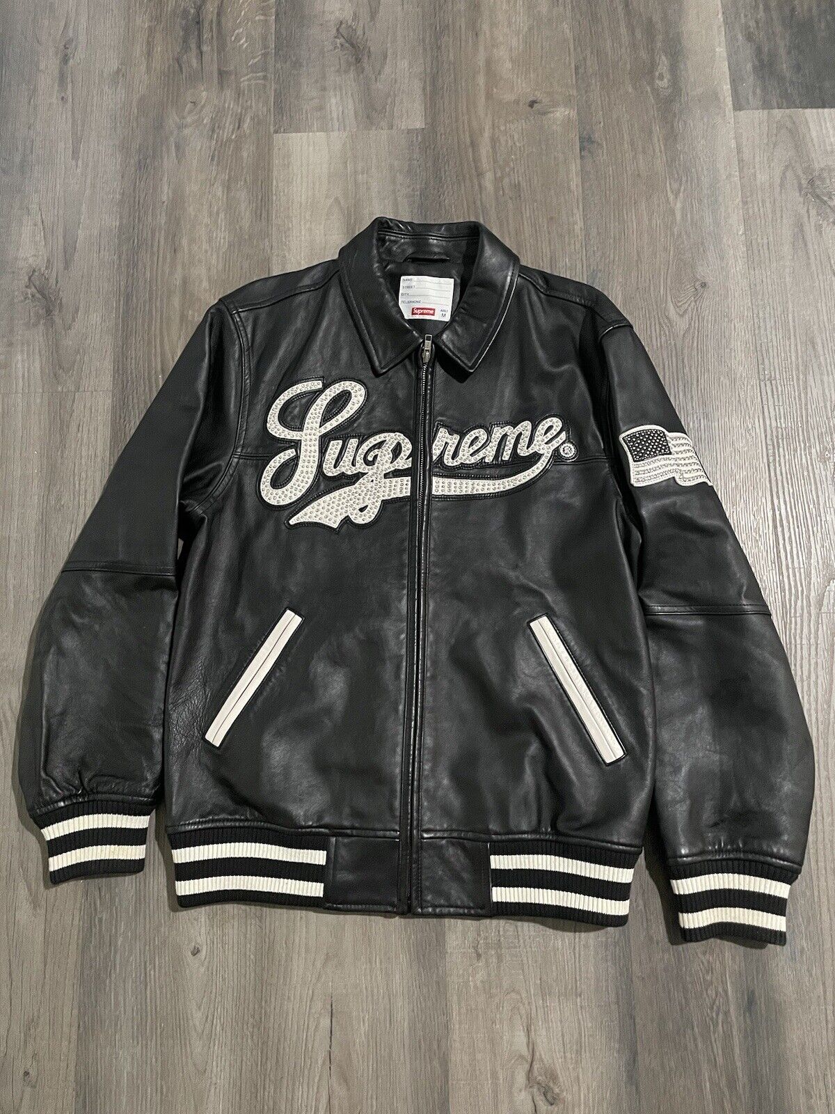 Supreme Uptown Studded Leather Varsity Jacket  Leather varsity jackets,  Varsity jacket, Varsity