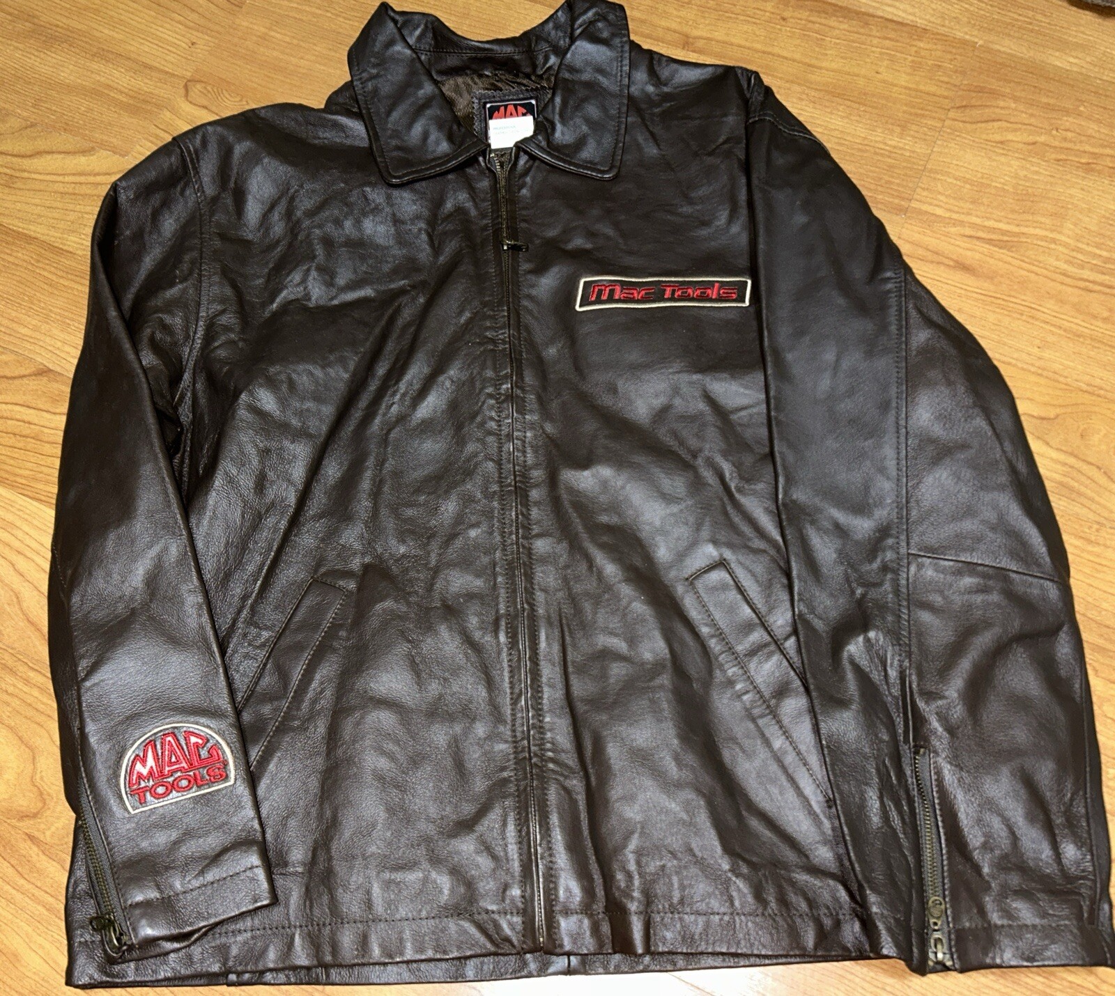 Mac Tools Brown Leather Jacket Medium Patch Rare … - image 1