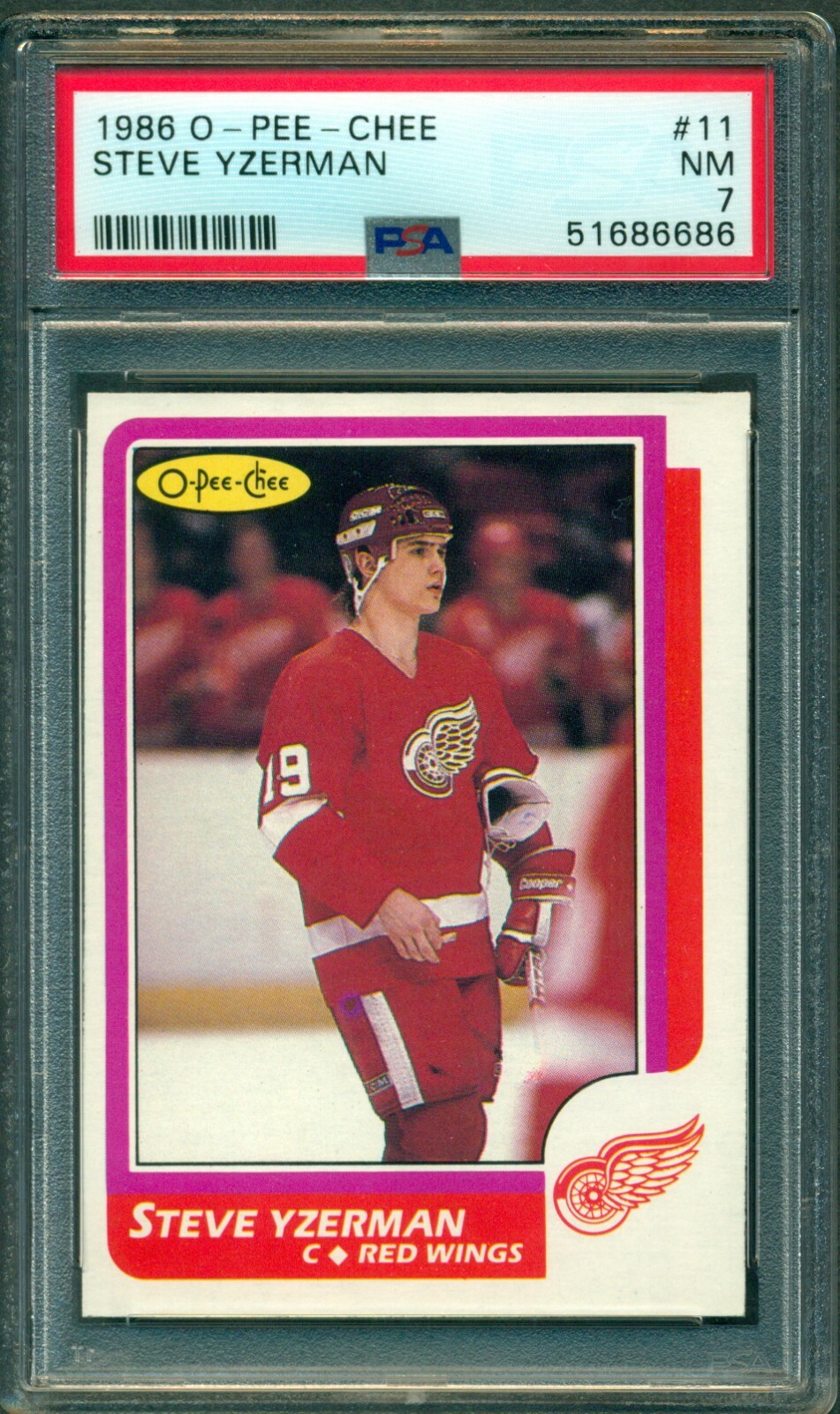1986-87 OPC O PEE CHEE NHL HOCKEY #11 STEVE YZERMAN HOF PSA 7 NM Redwings Card