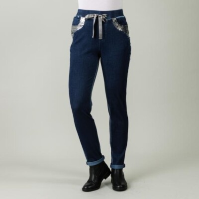 Jeans Blau 32 34 Zauberhose Damen Pailletten-Besatz marine UVP: 69,99  B114